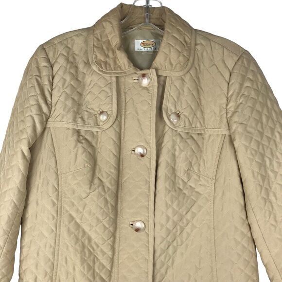 Vtg Talbots Petites Quilted Jacket Tan Full Zip Button Front Collared Pockets PP - Picture 2 of 13